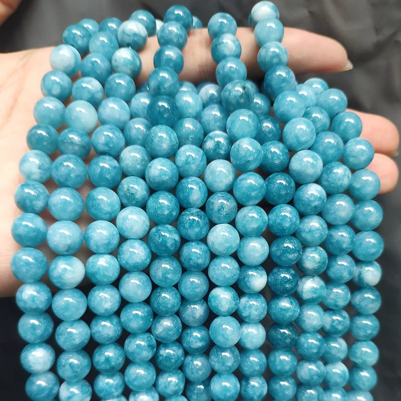 Real Natural Blue Stone Beads Turquoises Agates Amazonite Jades Tiger Eye Round Beads for DIY Couple's Bracelet Jewelry Making - AMULET RING STORE