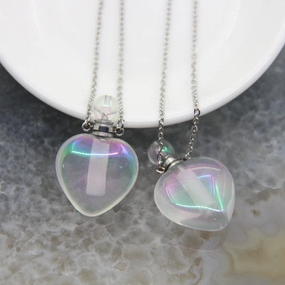 5 Shape Stainless steel Chains Rainbow Aura Crystal Perfume Bottle Pendant Necklace,AB Quartz Essential Oil Diffuser Vial Charms - AMULET RING STORE