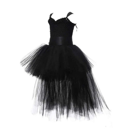 Girls Pink Black Tutu Dress V-neck Train Girl Evening Birthday Party Tulle Dresses Girl Ball Gown Dress Kids Halloween Costumes