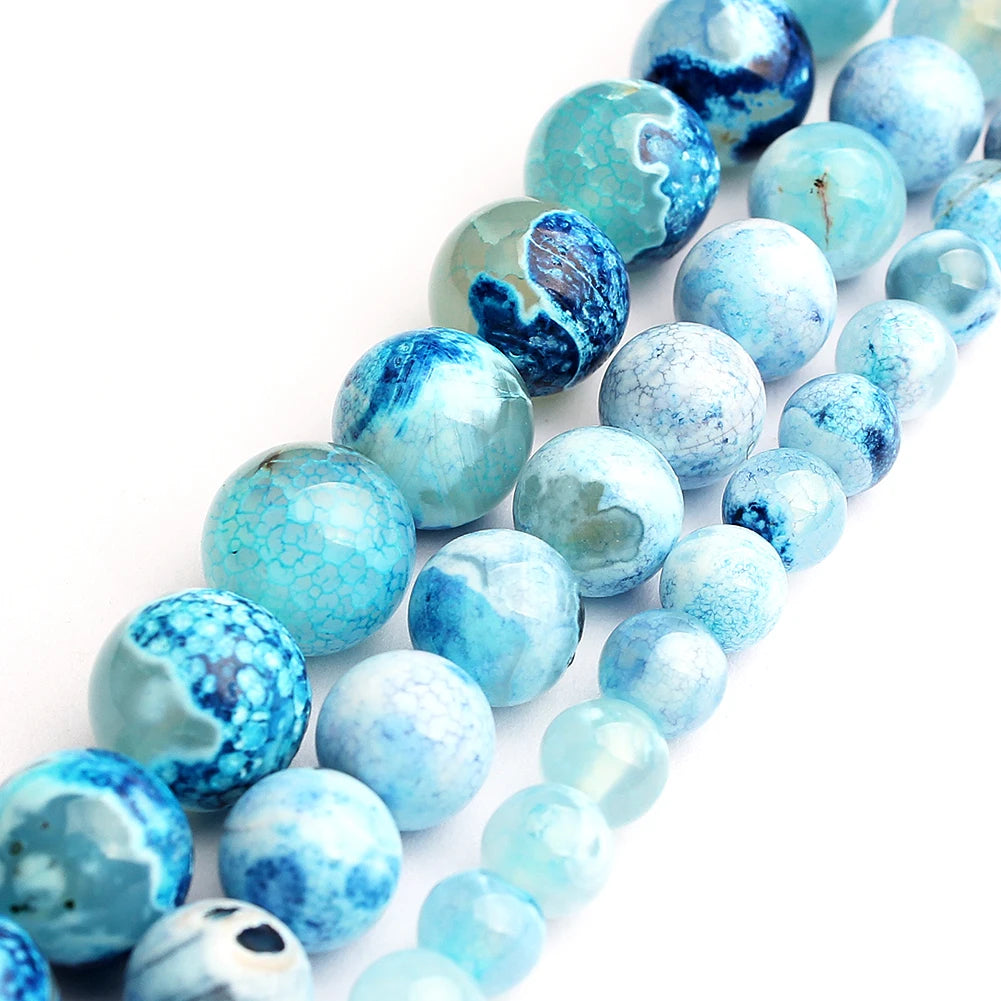 Real Natural Blue Stone Beads Turquoises Agates Amazonite Jades Tiger Eye Round Beads for DIY Couple's Bracelet Jewelry Making - AMULET RING STORE