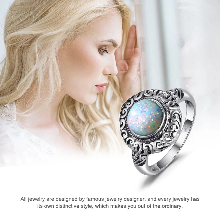 JewelryPalace Vintage 1.5ct Huge Created Opal Ring Unique Open Adjustable Cocktail 925 Sterling Silver Rings for Women Jewelry - AMULET RING STORE