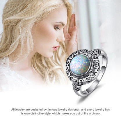 JewelryPalace Vintage 1.5ct Huge Created Opal Ring Unique Open Adjustable Cocktail 925 Sterling Silver Rings for Women Jewelry - AMULET RING STORE