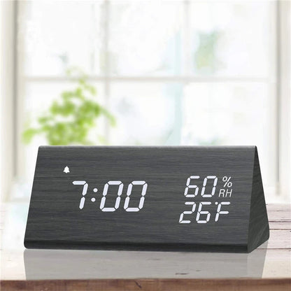 Wooden Alarm Clock Clock LED Time Display USB Charger Humidity and Temperature Detection Digital Alarm Clock For Bedside Table