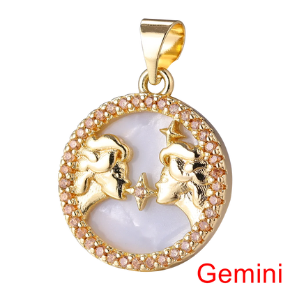 Juya DIY Imitation Pearl Shell 18K Gold Plated 12 Zodiac Charms For Handmade Fashion Birthstone Season Pendants Jewelry Making