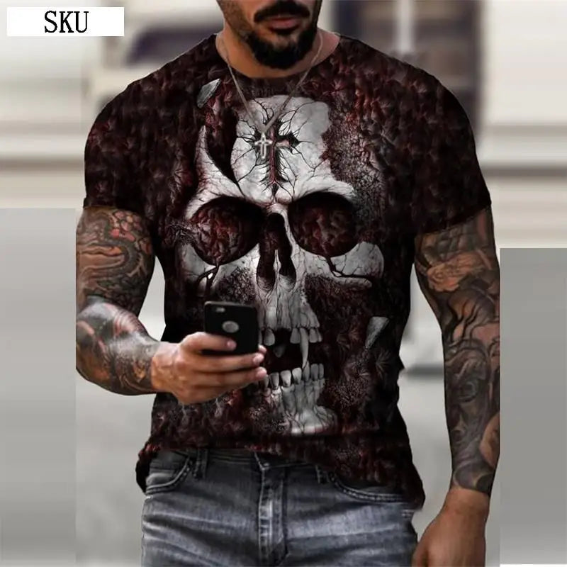 Personality 3D Printing Men's T-Shirt Skull Pattern for Men Demon Streetwear Handsome O-Neck Short Sleeves Casual Tshirt Top Tee - AMULET RING STORE