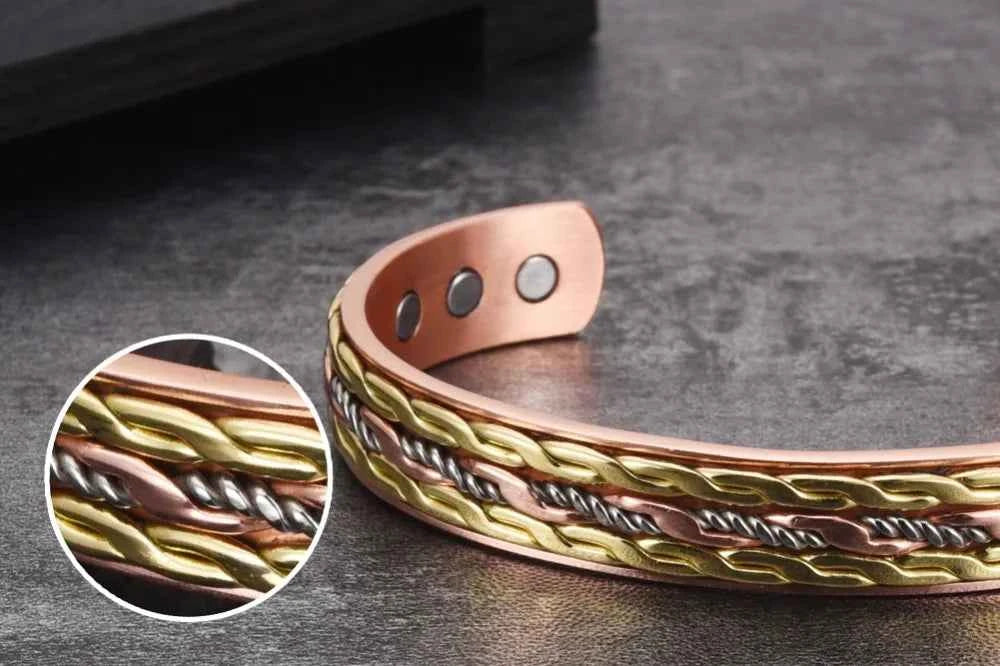 Vinterly Cross Copper Bracelets Gold-color Rose Twisted Magnetic Women Adjustable Open Cuff Bangles Resizable Jewelry Magnets