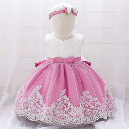 Newborn Long Sleeve Baby Girl Dresses Party Wedding Girl Lace Big Bow Dresses Infant Girl 1st Birthday Princess Baptism Dress