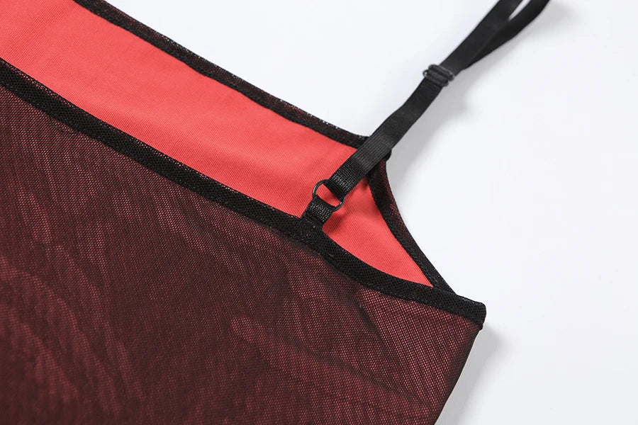 Mesh Double Layer Sexy Skinny Dress Women Sleeveless Party Bodycon 2023 Bandage Elastic Split Trend Clubwear Slim Outfit - AMULET RING STORE