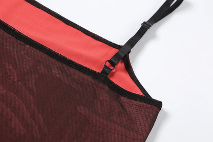 Mesh Double Layer Sexy Skinny Dress Women Sleeveless Party Bodycon 2023 Bandage Elastic Split Trend Clubwear Slim Outfit - AMULET RING STORE