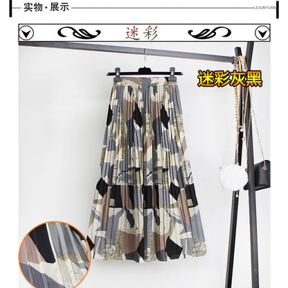 Women Summer Boho Chiffon Long Skirt Elegant Floral Print Pleated Skirts Elastic High Waist Casual Midi Skirt Women Clothes 2021
