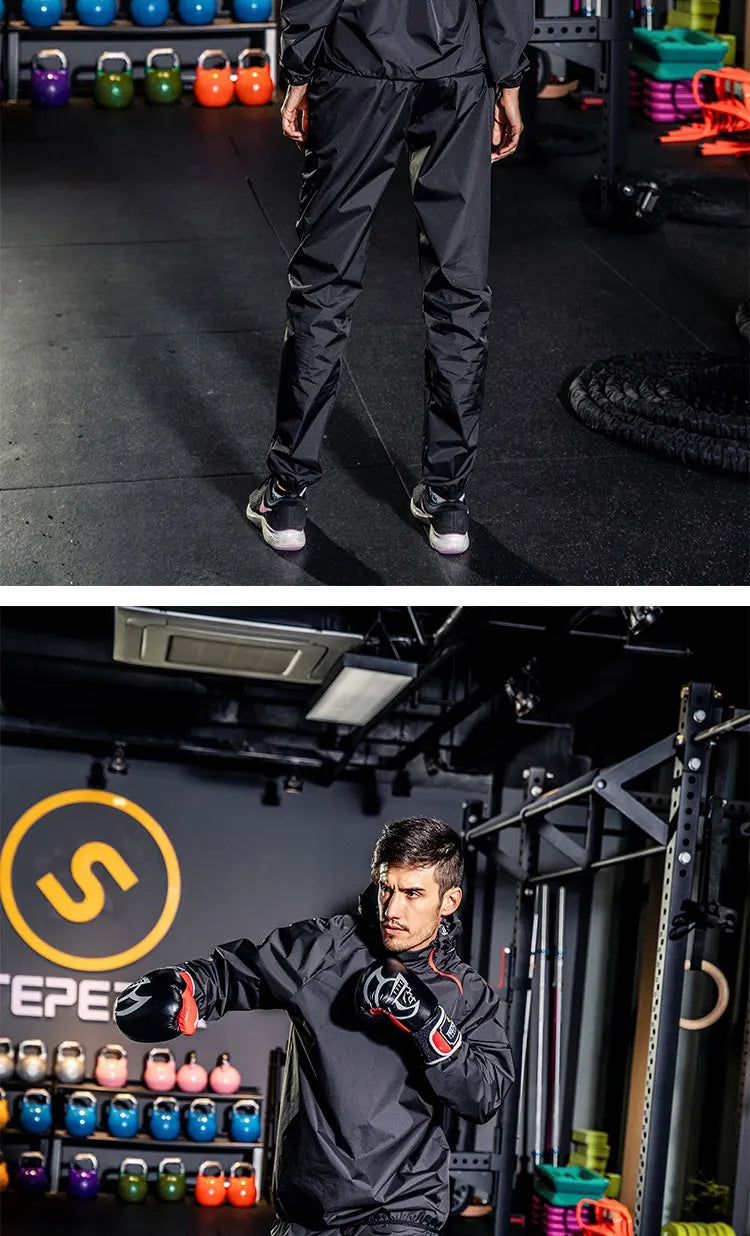 Sauna Suit Women Gym Clothing Set Men Pullover Hoodies Tops Running Fitness Exercise Sportswear Weight Loss Sweating Sports Suit