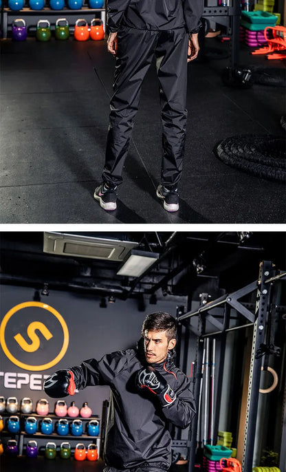 Sauna Suit Women Gym Clothing Set Men Pullover Hoodies Tops Running Fitness Exercise Sportswear Weight Loss Sweating Sports Suit