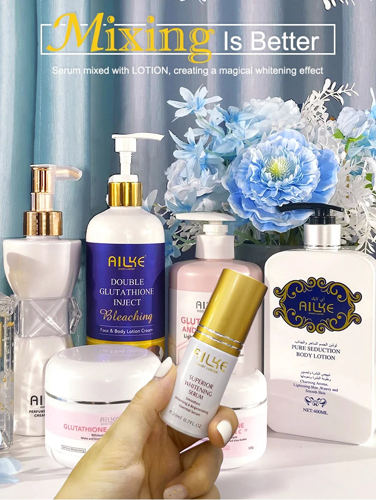 AILKE Brightening Skin Care Set, With Vitamin C, Glutathione, Reduce Spots, Moisturizing, Smooth Soft Skin, Improve Skin Radiant