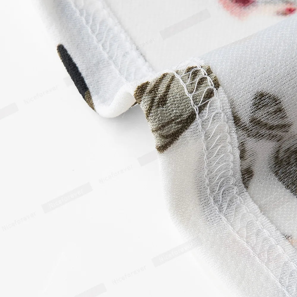 Nice-forever Vintage Elegant Floral Print Pleated Round neck vestidos A-Line Pinup Business Party Women Flare Swing Dress A102