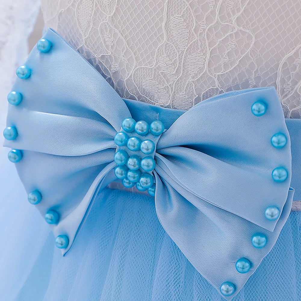 Newborn Long Sleeve Baby Girl Dresses Party Wedding Girl Lace Big Bow Dresses Infant Girl 1st Birthday Princess Baptism Dress