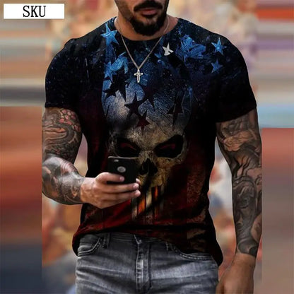 Personality 3D Printing Men's T-Shirt Skull Pattern for Men Demon Streetwear Handsome O-Neck Short Sleeves Casual Tshirt Top Tee - AMULET RING STORE