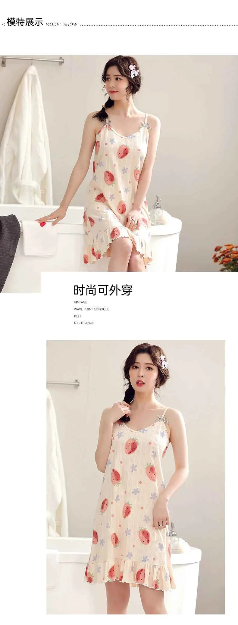 Big Yards 5XL Young Girls Cotton Nightgown Sexy Spaghetti Strap Night Dress Lady V-Neck Nighties Sleeveless Sleepwear Nightwear