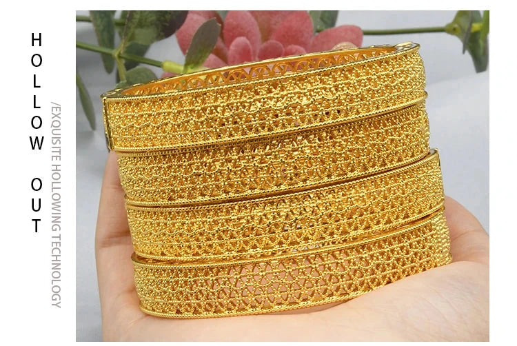 ANIID Women Charm Bracelet Bangle 24K Gold Color Jewelry Dubai Flower Bangle Brand African Designer Ethiopian Hawaiian Jewelry - AMULET RING STORE
