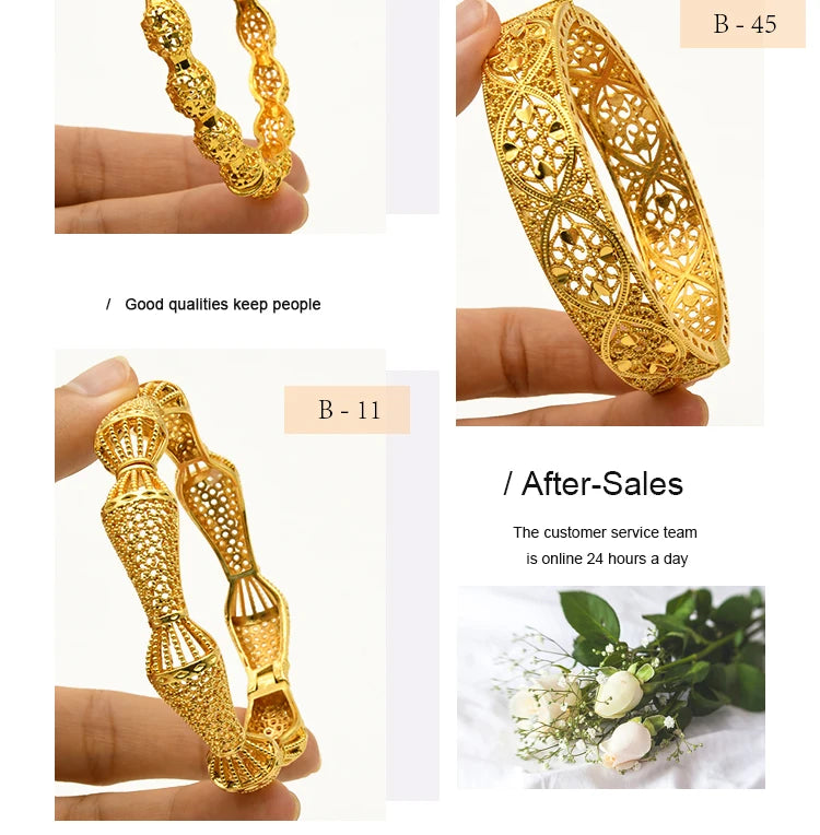 ANIID Women Charm Bracelet Bangle 24K Gold Color Jewelry Dubai Flower Bangle Brand African Designer Ethiopian Hawaiian Jewelry - AMULET RING STORE