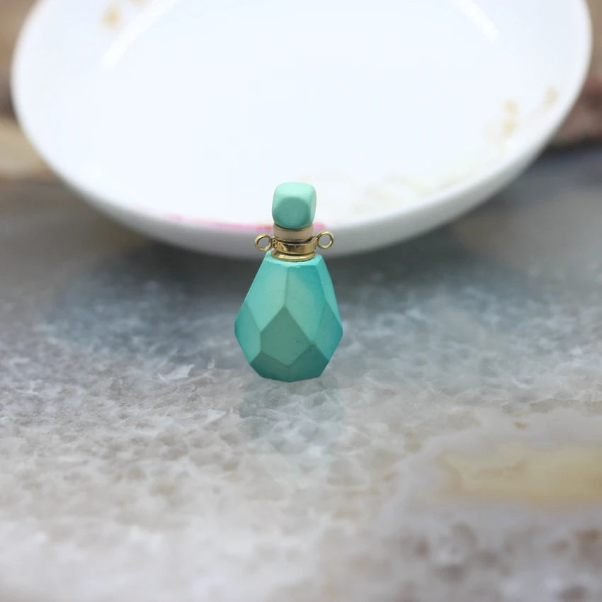 Natural Obsidian Faceted Perfume Bottle Pendants Necklaces,Pink Tourmaline Quartz Essential Oil Diffuser Vial Charms Jewelry - AMULET RING STORE