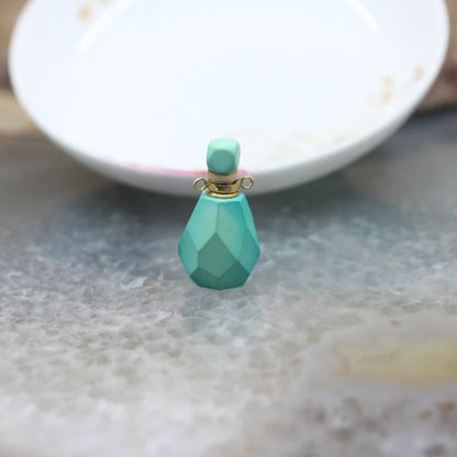 Natural Obsidian Faceted Perfume Bottle Pendants Necklaces,Pink Tourmaline Quartz Essential Oil Diffuser Vial Charms Jewelry - AMULET RING STORE