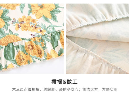 Women Nightgowns Cotton Night Dress Sexy Spaghetti Strap V-Neck Casual Home Dress Night Shirt Floral Print Sleepwear Nightwear - AMULET RING STORE