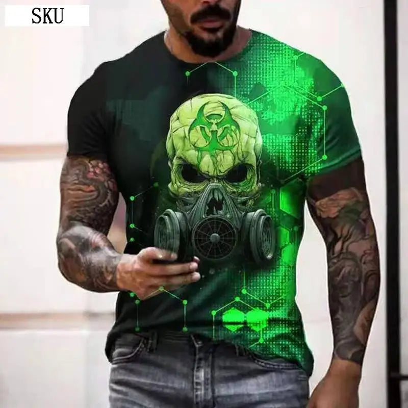 Personality 3D Printing Men's T-Shirt Skull Pattern for Men Demon Streetwear Handsome O-Neck Short Sleeves Casual Tshirt Top Tee - AMULET RING STORE
