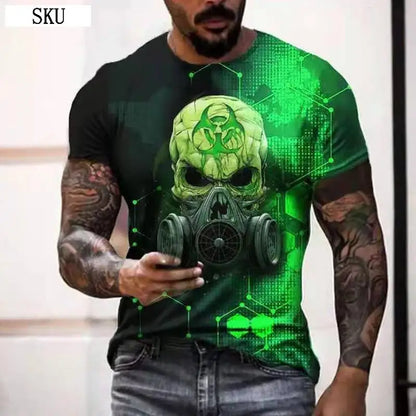 Personality 3D Printing Men's T-Shirt Skull Pattern for Men Demon Streetwear Handsome O-Neck Short Sleeves Casual Tshirt Top Tee - AMULET RING STORE