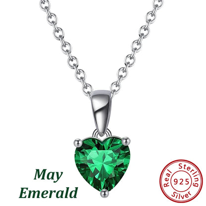 ORSA JEWELS 925 Sterling Silver 12 Color Heart Shaped Birthstone Pendant Necklace Woman Girl's Lucky Birthday Jewelry Gift APN02