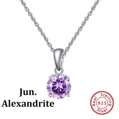 ORSA JEWELS 925 Sterling Silver 12 Color Heart Shaped Birthstone Pendant Necklace Woman Girl's Lucky Birthday Jewelry Gift APN02