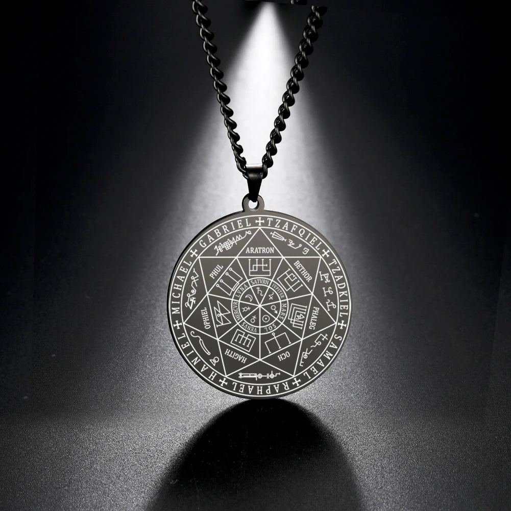 Wicca 7 Archangels Sigil Charm Necklaces Men Women Seal of Solomon Pendant Supernatural Protection Amulet Magic Talisman Jewelry