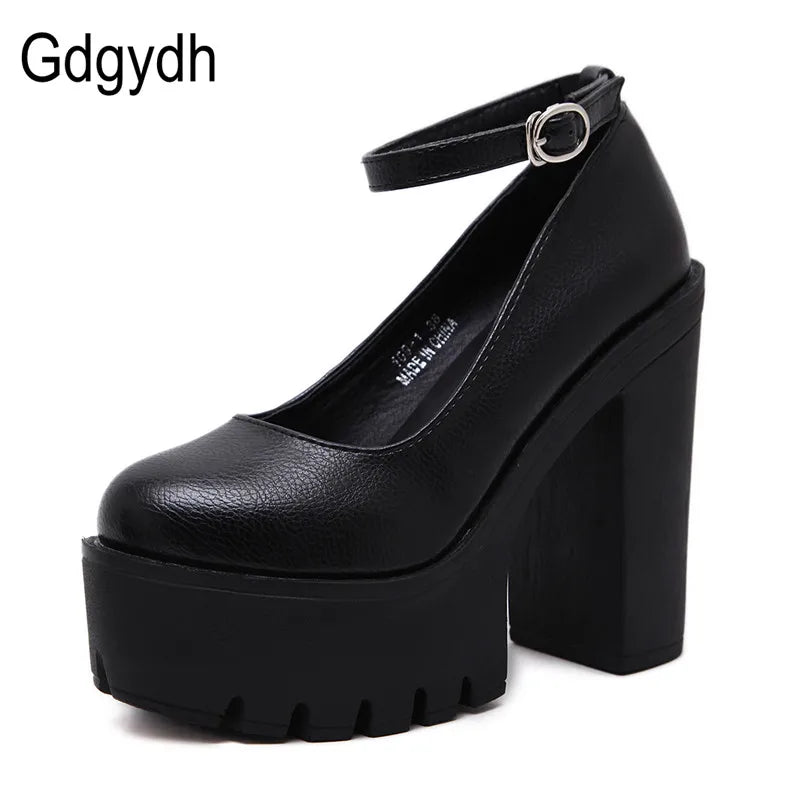 Gdgydh spring autumn casual high-heeled shoes sexy ruslana korshunova thick heels platform pumps Mary Janes Black White Size 42 - AMULET RING STORE