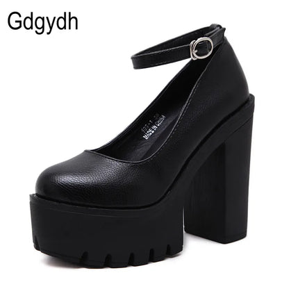 Gdgydh spring autumn casual high-heeled shoes sexy ruslana korshunova thick heels platform pumps Mary Janes Black White Size 42 - AMULET RING STORE