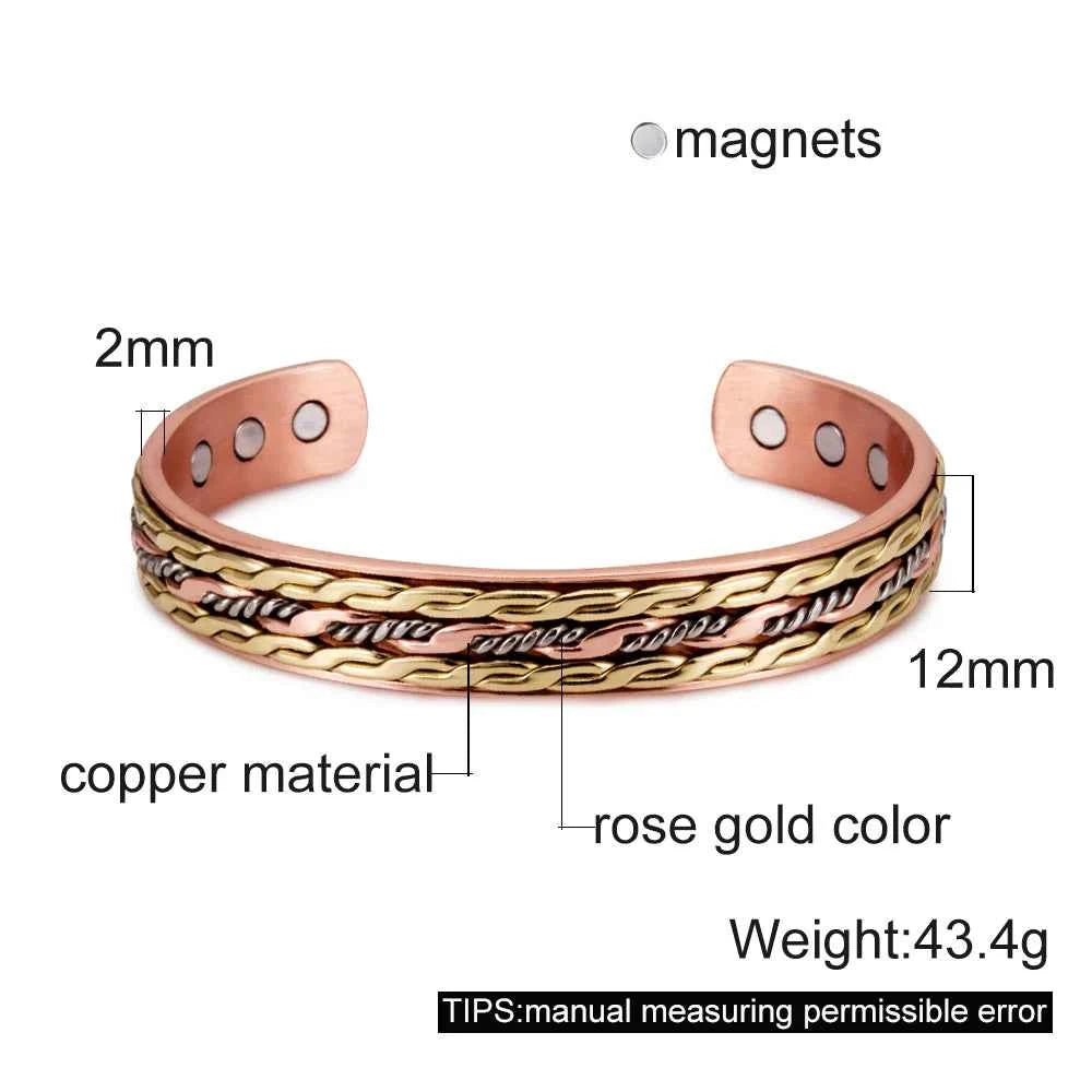 Vinterly Cross Copper Bracelets Gold-color Rose Twisted Magnetic Women Adjustable Open Cuff Bangles Resizable Jewelry Magnets