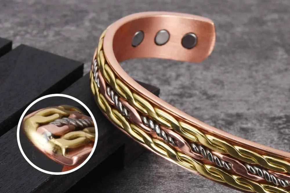 Vinterly Cross Copper Bracelets Gold-color Rose Twisted Magnetic Women Adjustable Open Cuff Bangles Resizable Jewelry Magnets