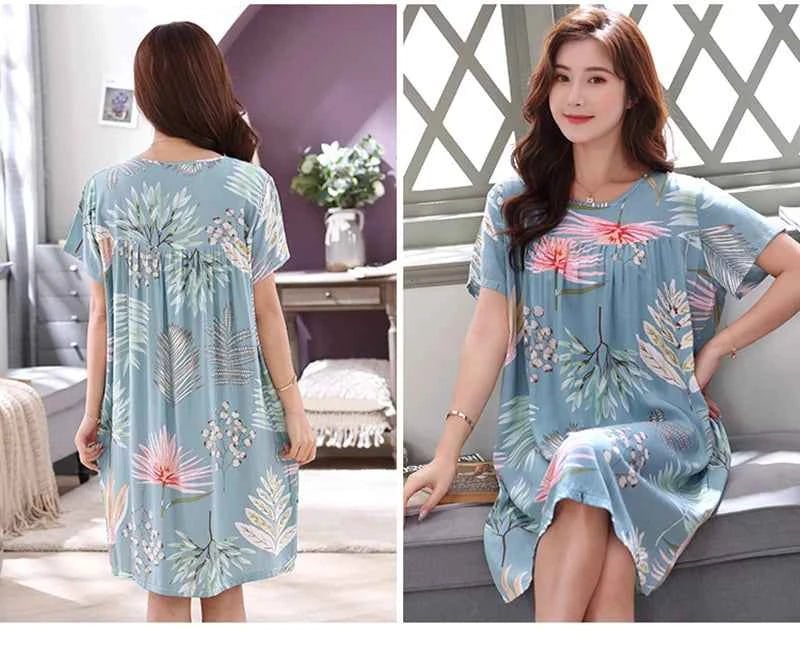 Women summer cotton nightgowns short-sleeved Korean loose big yards 4XL fit 100 kg nightshirt female floral print night dress