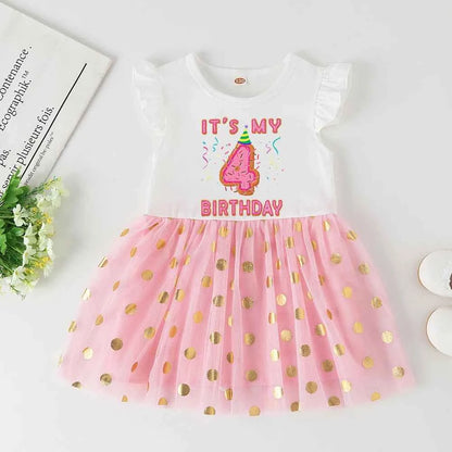 Baby Girl 1-6 Year Dress Cute Donut Number Birthday Outfit Girl Baby Dress Summer Clothes Kids Girl Party Tutu Outfits Dresses