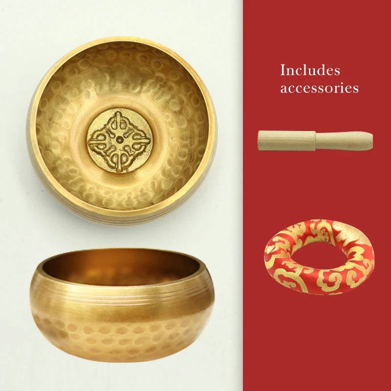 3.15 inch (8 CM) Silent Mind Tibetan Singing Bowl Set Antique Design With Dual Surface Mallet and Yoga physiotherapy - AMULET RING STORE