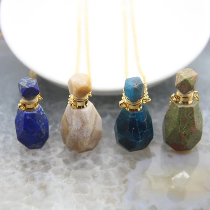 Natural Quartz Faceted Perfume Bottle Pendants Memorial Jewelry,Healing Gems Essential Oil Diffuser Vial Necklace,Women Gift - AMULET RING STORE
