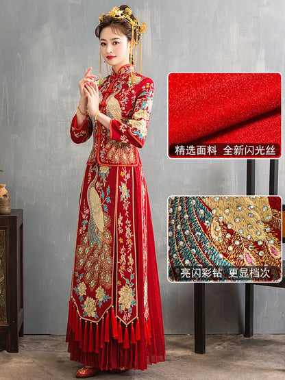 Traditional Chinese Wedding Dress Oriental Style Dresses China Clothing Size 6XL 2020 Modern Cheongsam Red Qipao Long