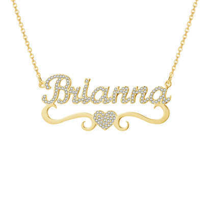Qitian Personalized Name Necklace With Heart For Women Custom Gold Stainless Steel BlingBling Pendant Custom Iced Out Necklaces