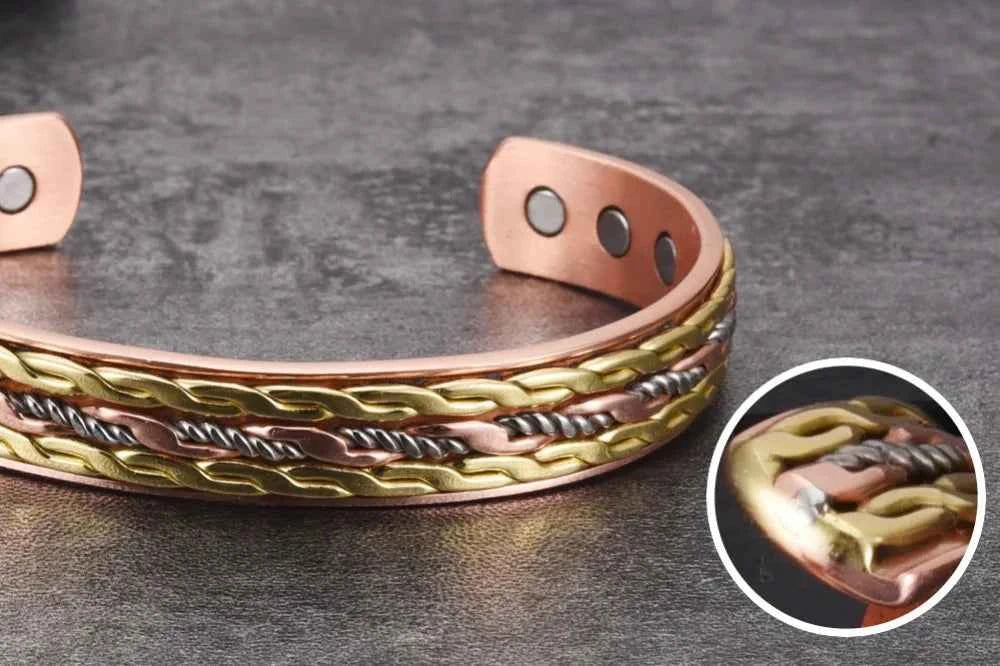 Vinterly Cross Copper Bracelets Gold-color Rose Twisted Magnetic Women Adjustable Open Cuff Bangles Resizable Jewelry Magnets