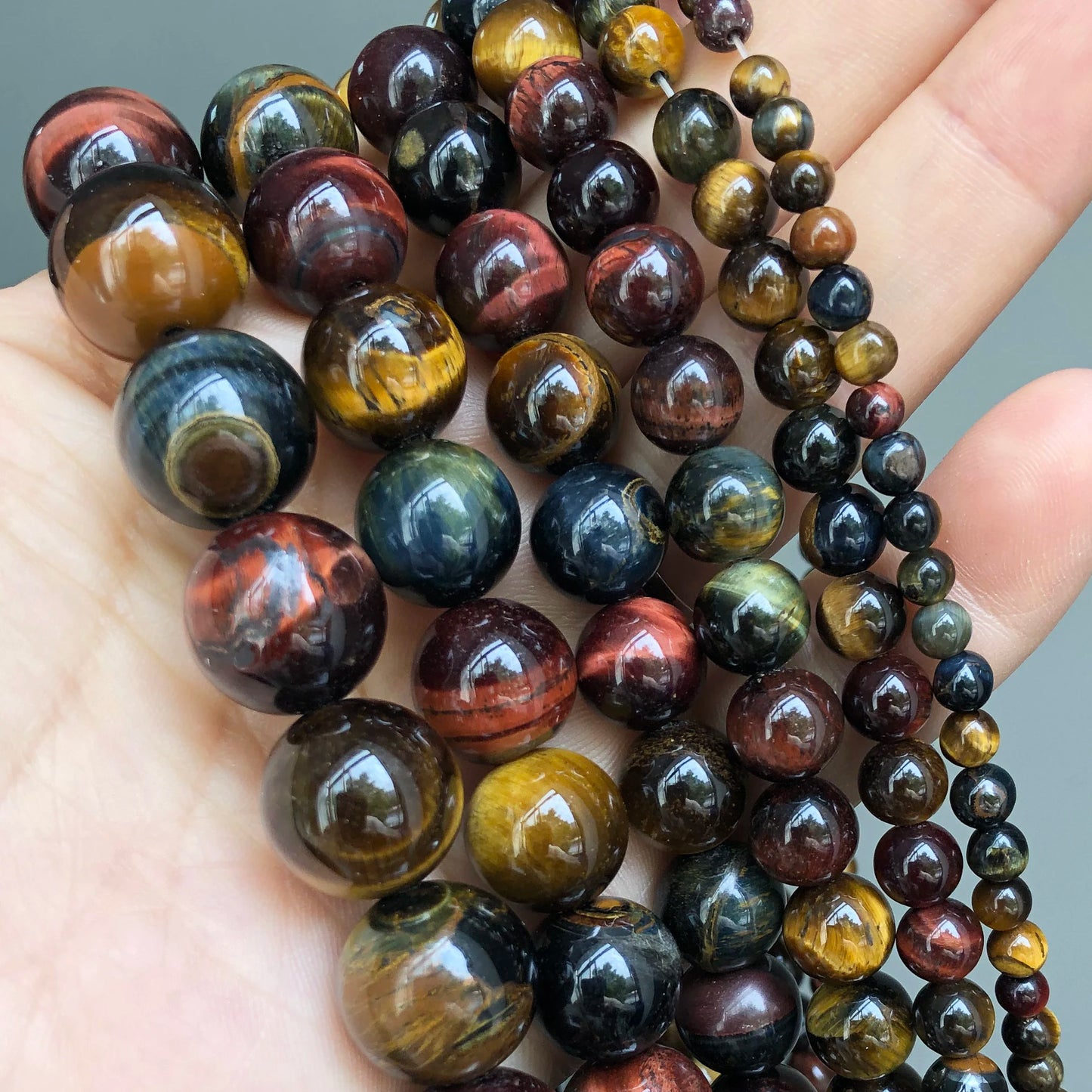 Natural Stone Multicolor Tiger Eye Round Loose Beads For Jewelry Making 4 6 8 10 12 14mm DIY Bracelet Accessories 15'' Strands - AMULET RING STORE