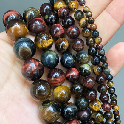 Natural Stone Multicolor Tiger Eye Round Loose Beads For Jewelry Making 4 6 8 10 12 14mm DIY Bracelet Accessories 15'' Strands - AMULET RING STORE