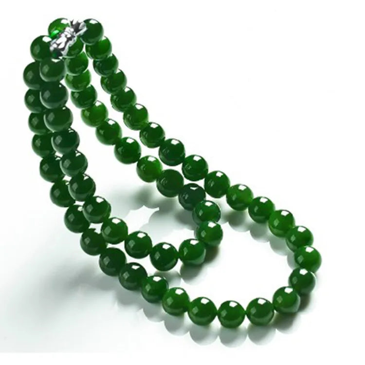 Genuine Natural Green Jade Beaded Necklace Women Fashion Charms Jewellery Real Chinese Jades Stone Accessories Fine Jewelry