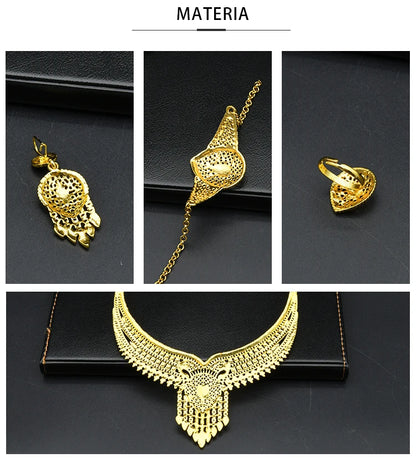 ANIID Dubai Plated Jewelry Set For Women Indian Earring and Necklace Nigeria Moroccan Bridal Accessorie Wedding Bracelet Gifts