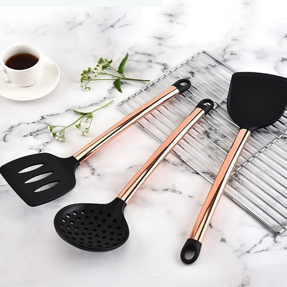 Silicone Kitchenware Large Colander Spatula Soup Spoon Rose Gold Stainless Steel Non-stick Home Kitchen Supplies Cooking Tools