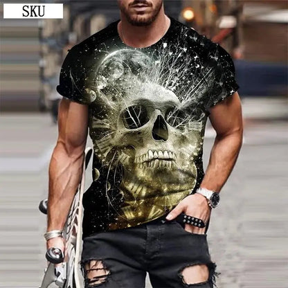 Personality 3D Printing Men's T-Shirt Skull Pattern for Men Demon Streetwear Handsome O-Neck Short Sleeves Casual Tshirt Top Tee - AMULET RING STORE