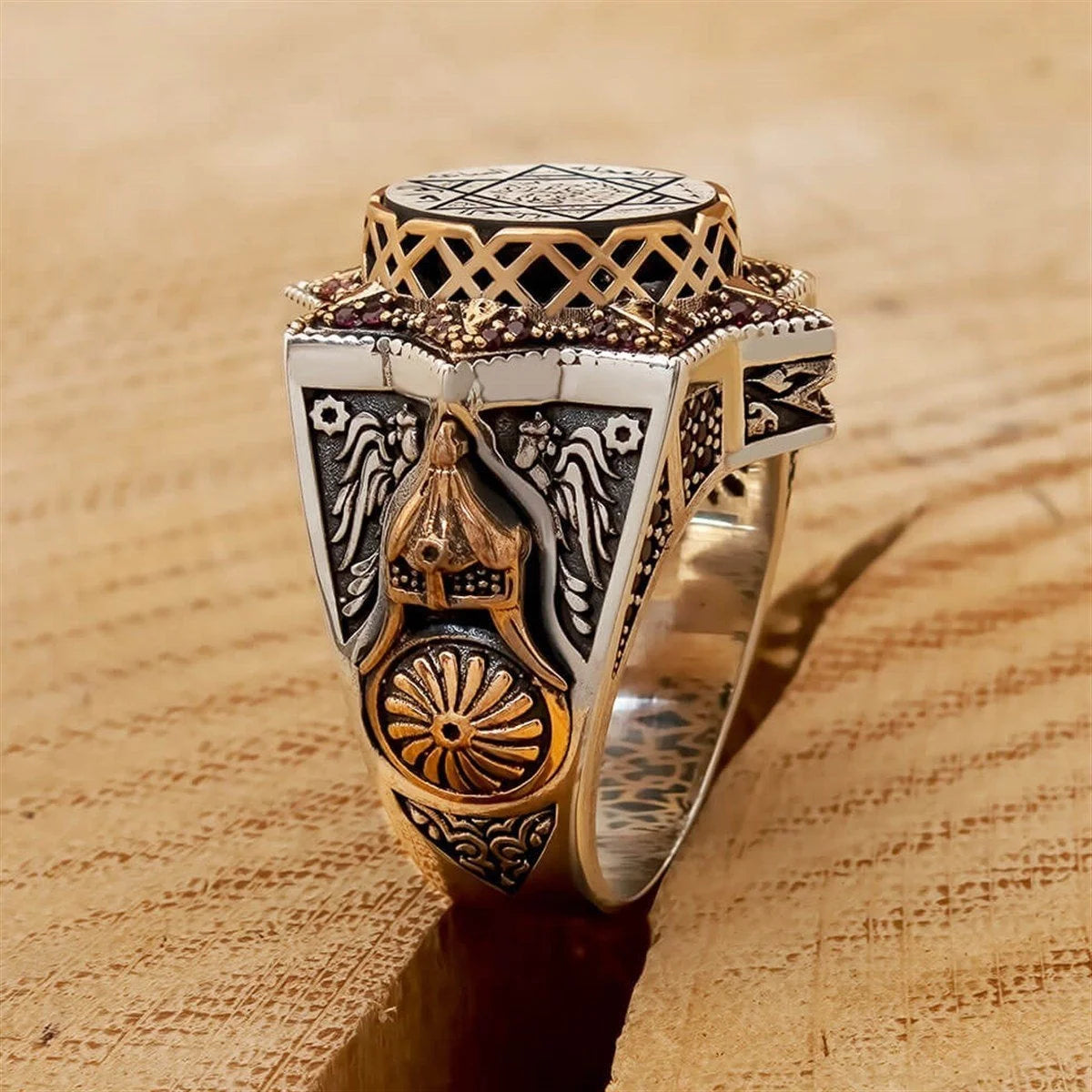 Sultan Series Engraving Embellishment Seal Süleyman Engraved Silver Men's Ring AMULET RING STORE