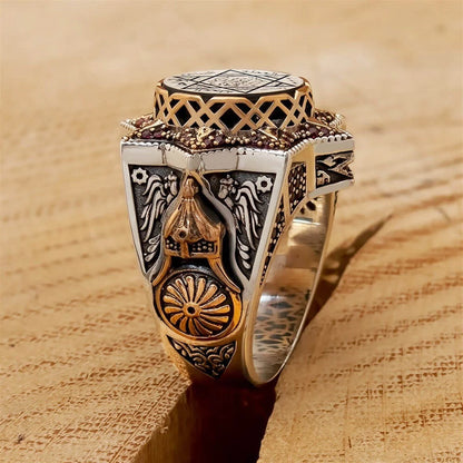 Sultan Series Engraving Embellishment Seal Süleyman Engraved Silver Men's Ring